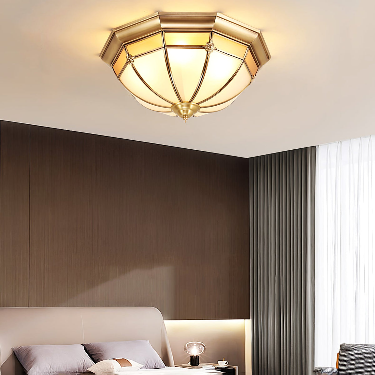 Modern Brass Dome and Glass Flush Ceiling Light, alternative view 5