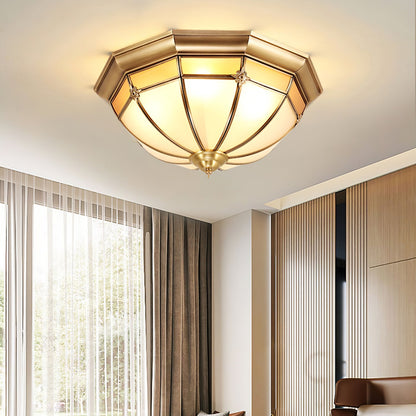 Modern Brass Dome and Glass Flush Ceiling Light, alternative view 6