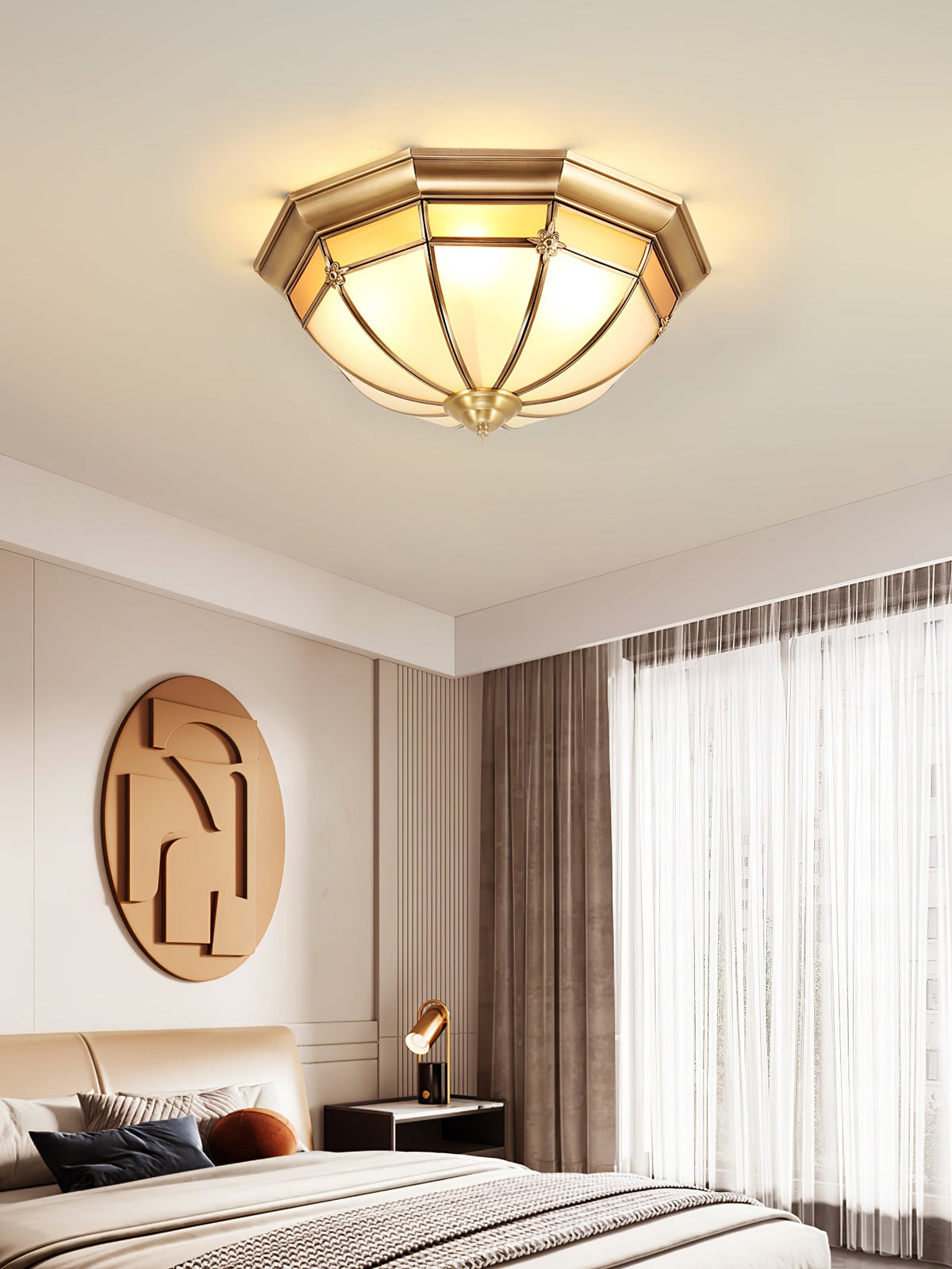 Modern Brass Dome and Glass Flush Ceiling Light, alternative view 7