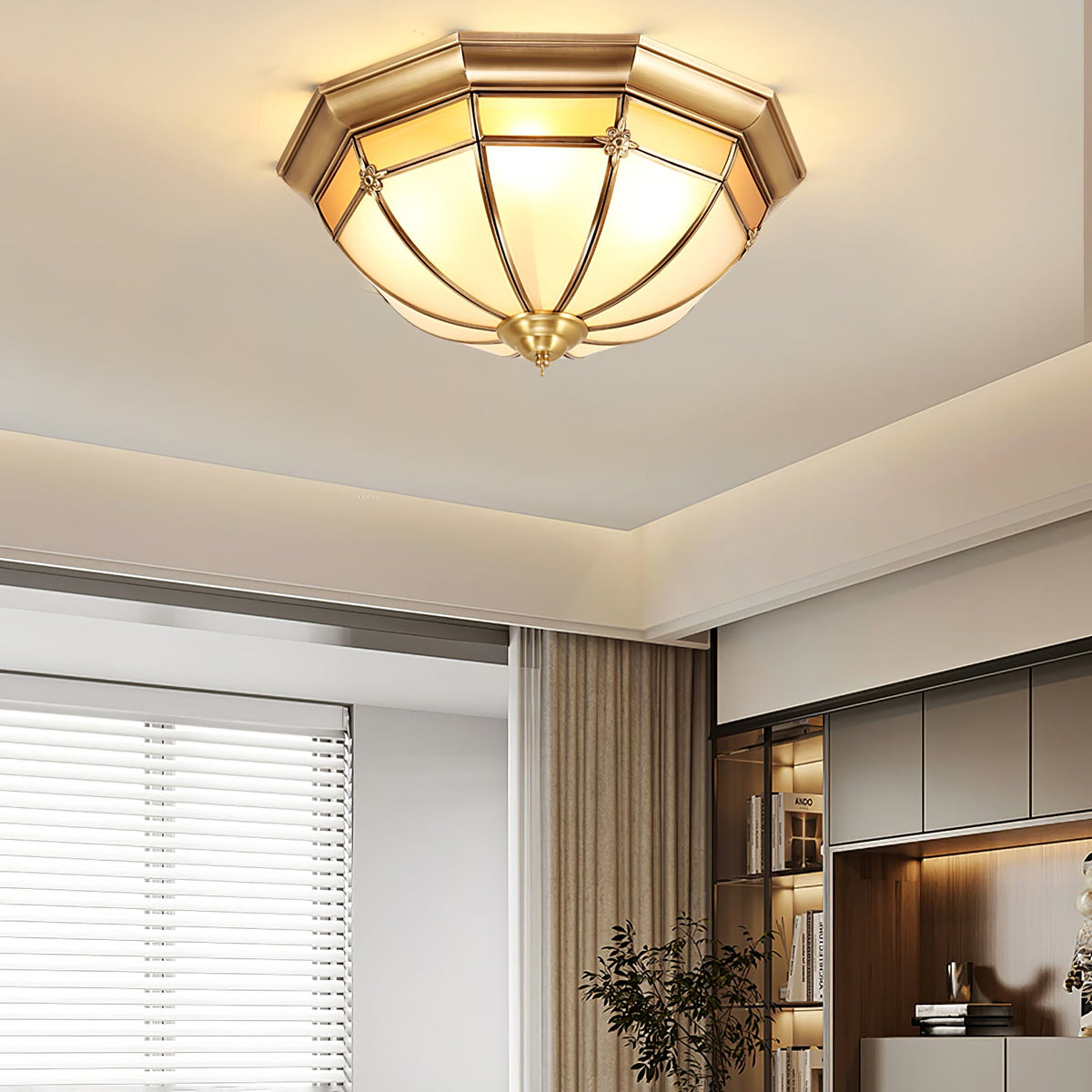 Modern Brass Dome and Glass Flush Ceiling Light, alternative view 8
