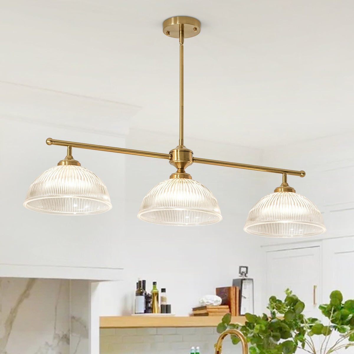 Farmhouse Industrial 1-Light Clear Ribbed Dome Shape Glass Pendant Light – alternative view 6
