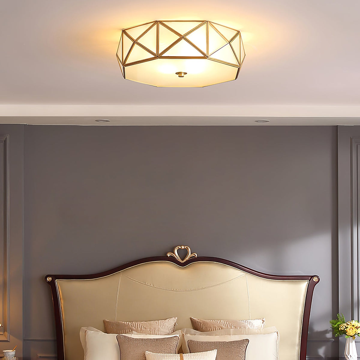 Geometric Brass and Glass Flush Ceiling Light, alternative view 3