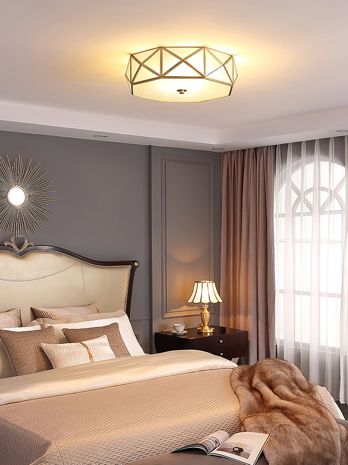 Geometric Brass and Glass Flush Ceiling Light, alternative view 6