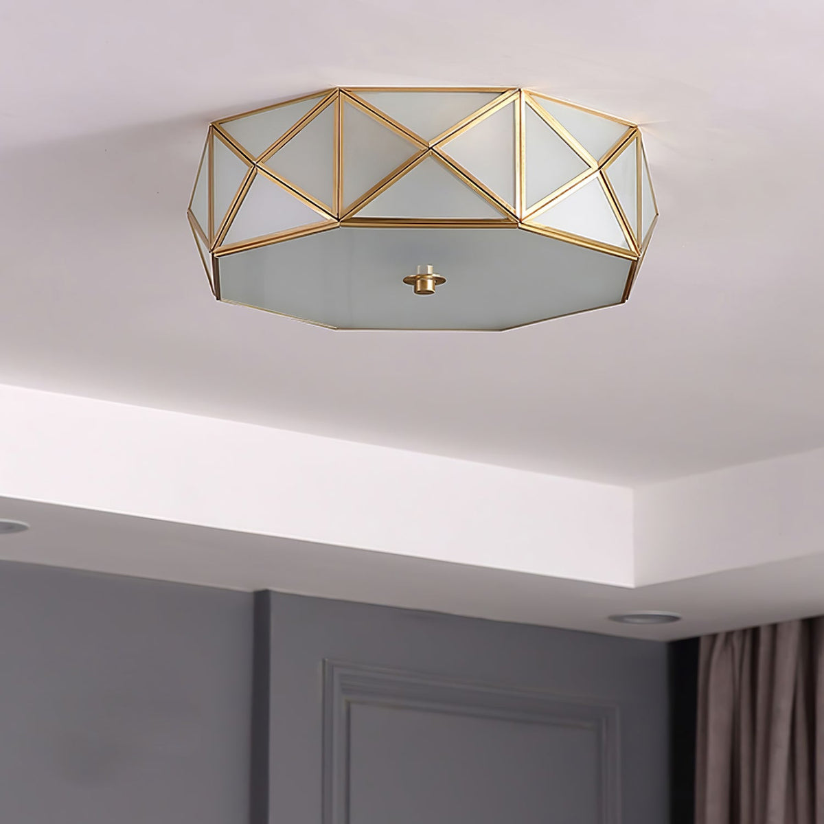 Geometric Brass and Glass Flush Ceiling Light, alternative view 7