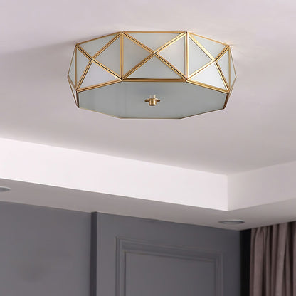 Geometric Brass and Glass Flush Ceiling Light, alternative view 7