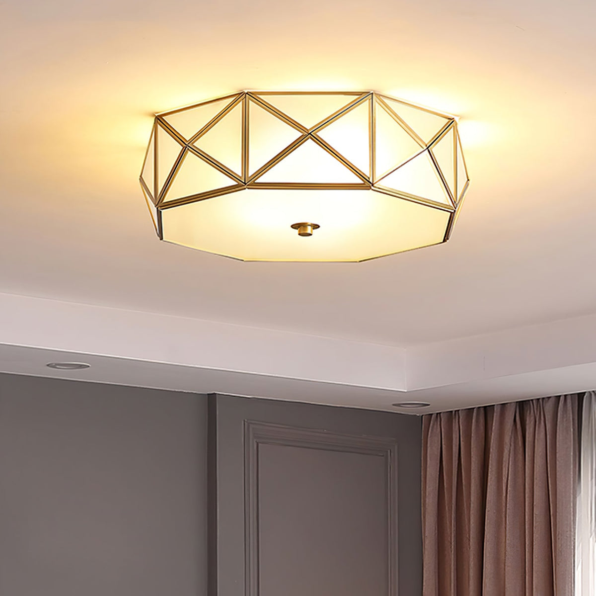 Geometric Brass and Glass Flush Ceiling Light, alternative view 2