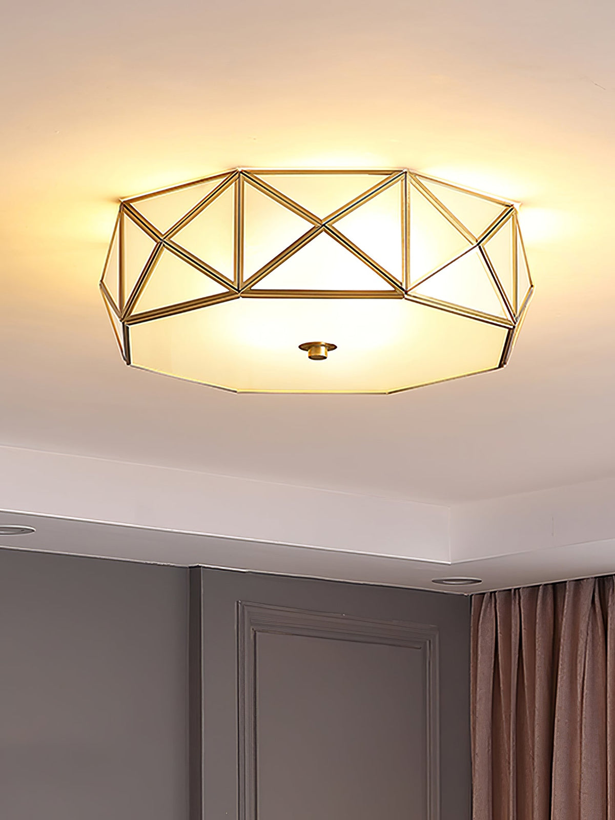 Geometric Brass and Glass Flush Ceiling Light, alternative view 4