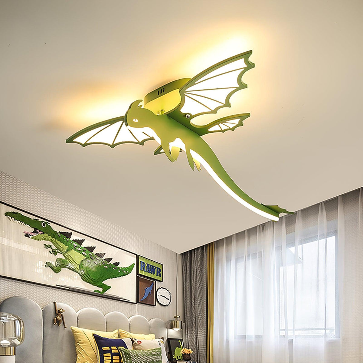 Green Dinosaur Children's Ceiling Light, alternative view 2