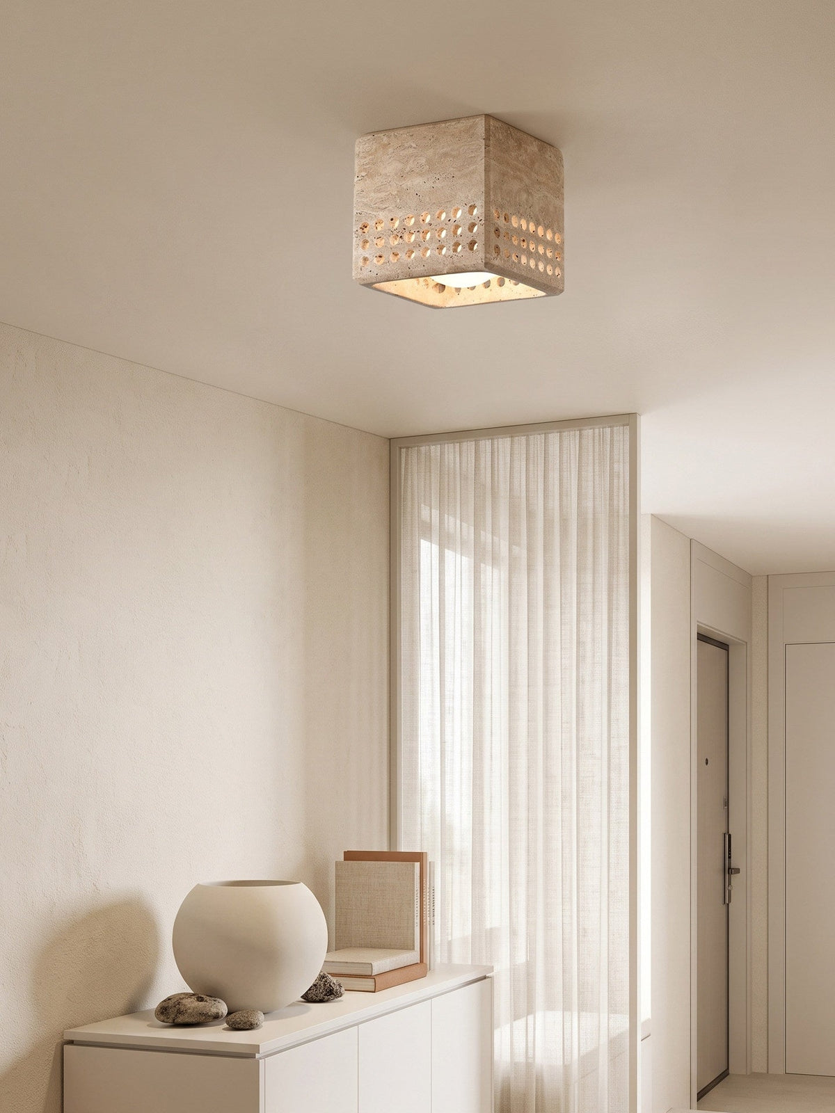 Textured Travertine Flush Ceiling Light, alternative view 4