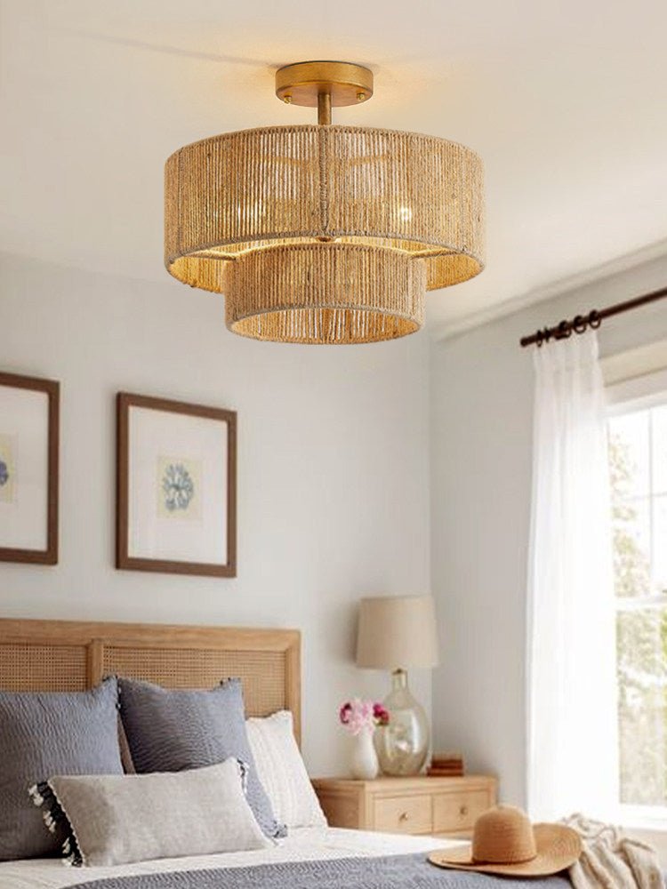 Two-Tier Jute Semi-Flush Ceiling Light, alternative view 6