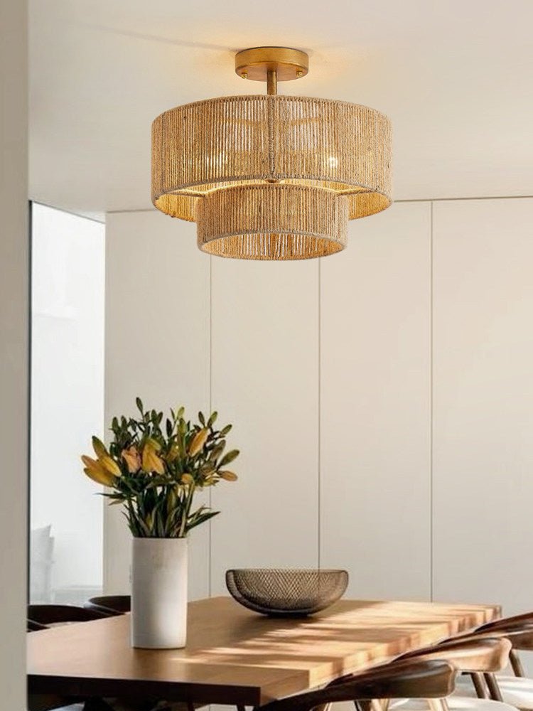 Two-Tier Jute Semi-Flush Ceiling Light, alternative view 7