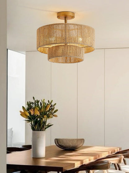 Two-Tier Jute Semi-Flush Ceiling Light, alternative view 7