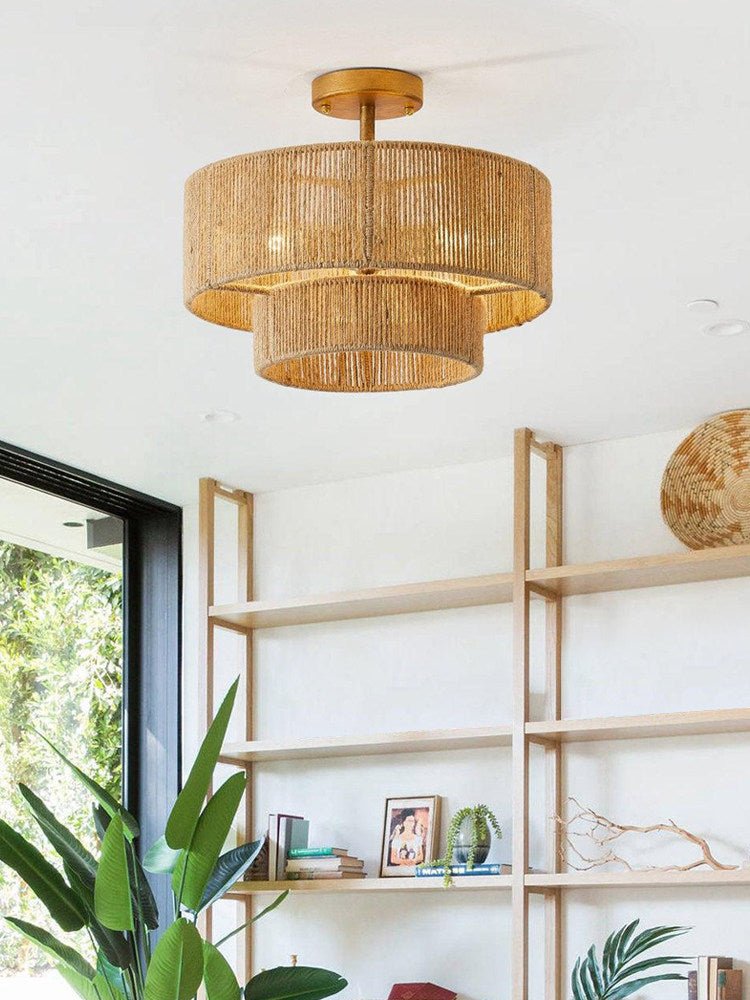 Two-Tier Jute Semi-Flush Ceiling Light, alternative view 8