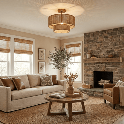 Two-Tier Jute Semi-Flush Ceiling Light, alternative view 2