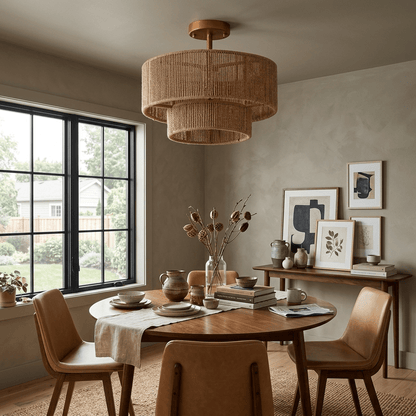 Two-Tier Jute Semi-Flush Ceiling Light, alternative view 5