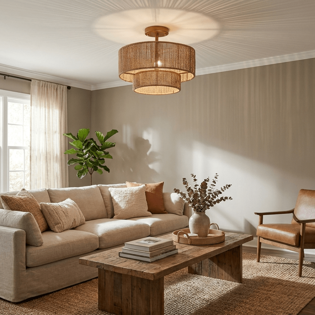 Two-Tier Jute Semi-Flush Ceiling Light, alternative view 3