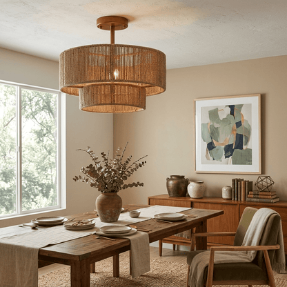 Two-Tier Jute Semi-Flush Ceiling Light, alternative view 4