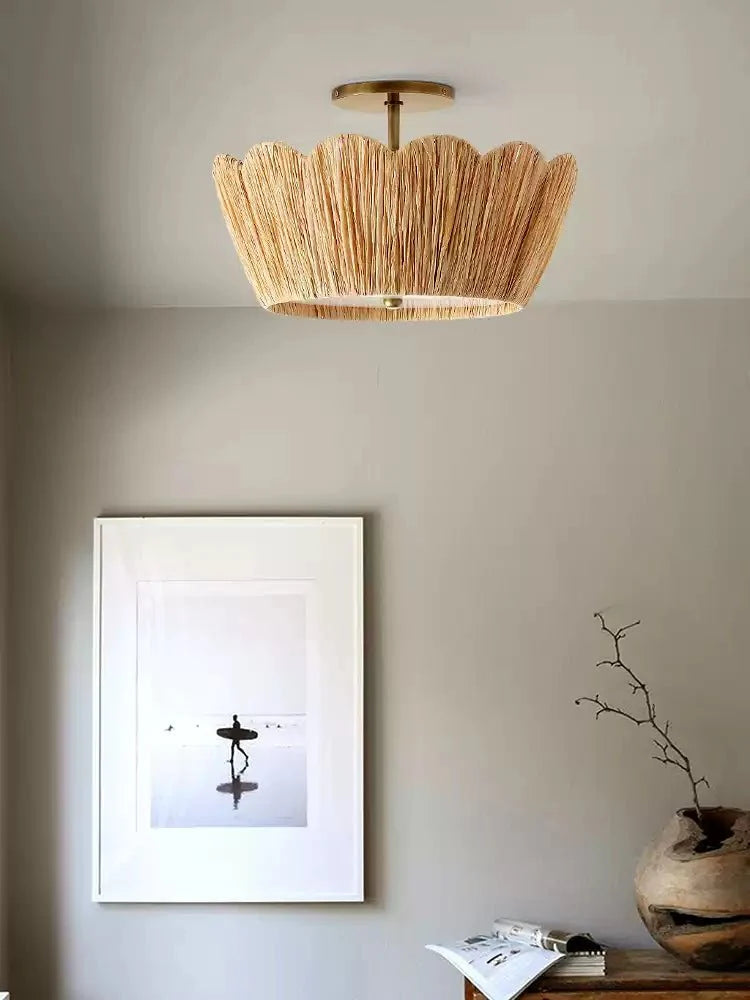 Natural Raffia Semi-Flush Ceiling Light, alternative view 8