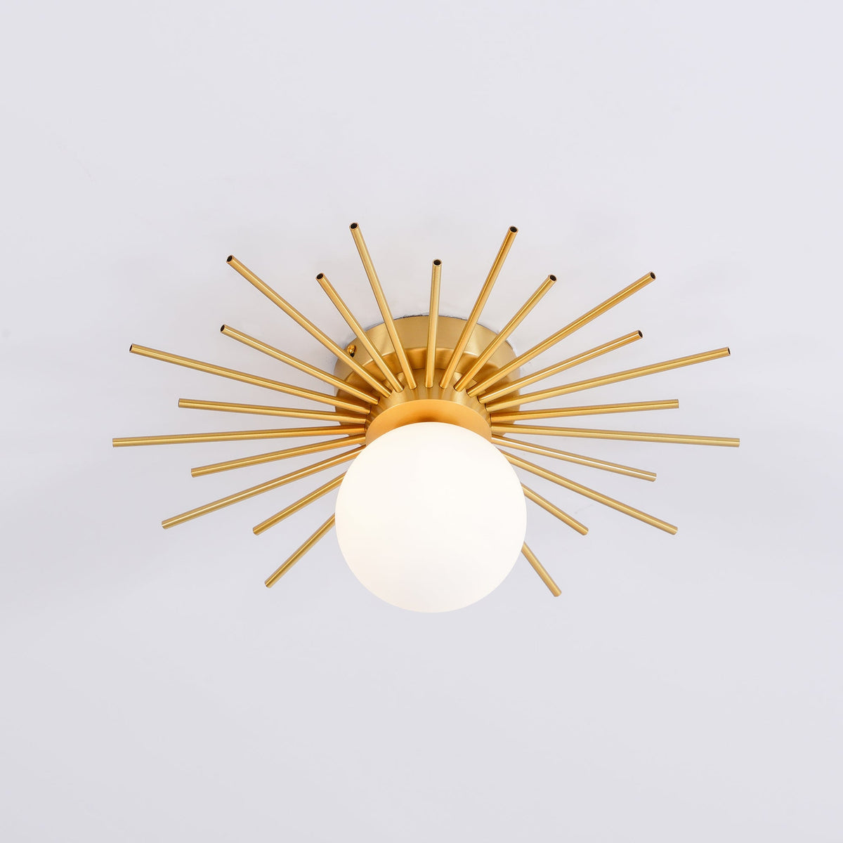 Brass and Opal Glass Globe Ceiling Light, alternative view 7