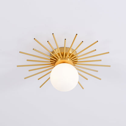 Brass and Opal Glass Globe Ceiling Light, alternative view 7