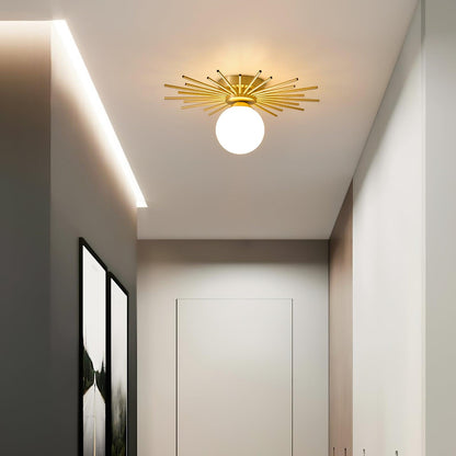 Brass and Opal Glass Globe Ceiling Light, alternative view 4
