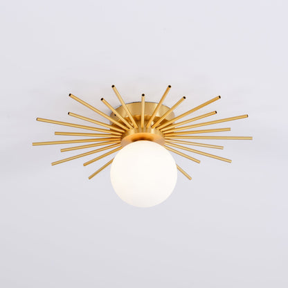 Brass and Opal Glass Globe Ceiling Light, alternative view 9