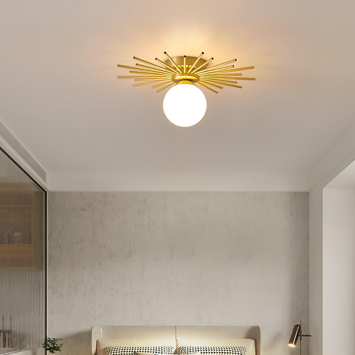 Brass and Opal Glass Globe Ceiling Light, alternative view 2