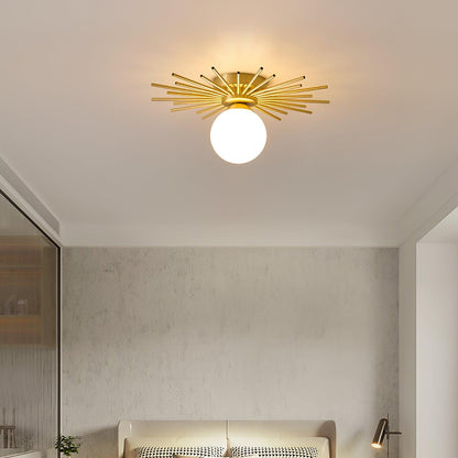 Brass and Opal Glass Globe Ceiling Light, alternative view 2