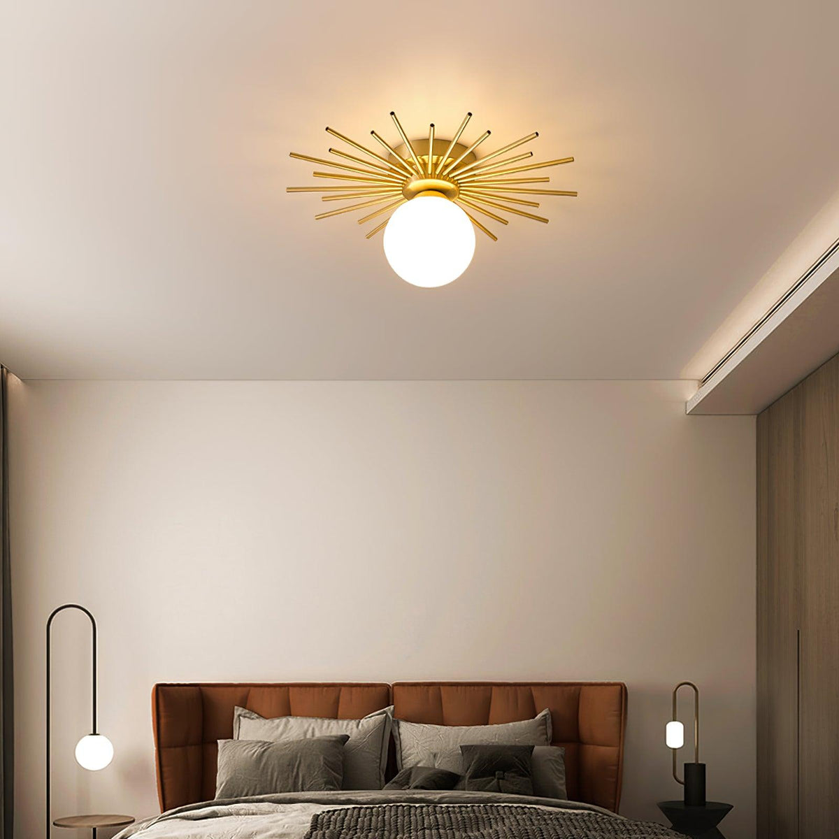 Brass and Opal Glass Globe Ceiling Light, alternative view 3