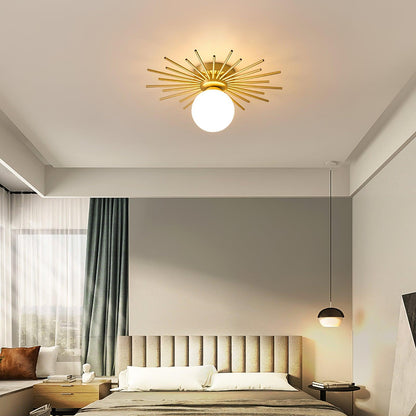 Brass and Opal Glass Globe Ceiling Light, alternative view 6