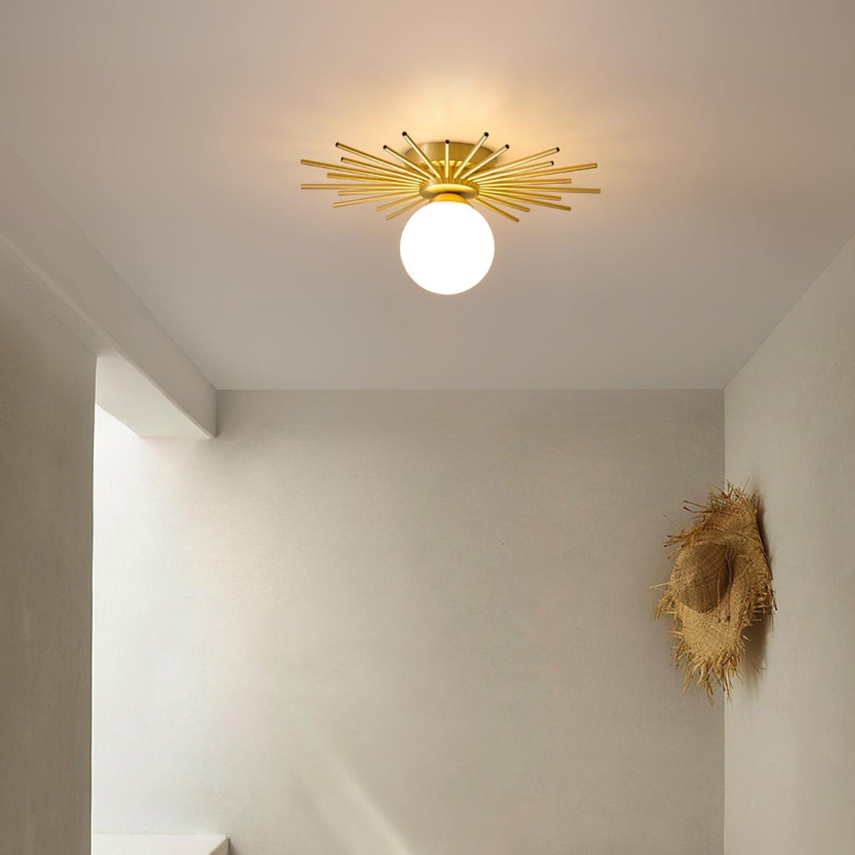 Brass and Opal Glass Globe Ceiling Light, alternative view 5