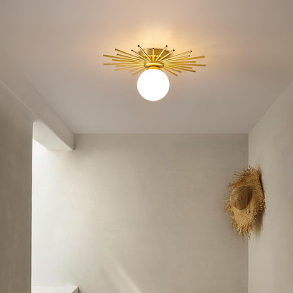 Brass and Opal Glass Globe Ceiling Light, alternative view 5