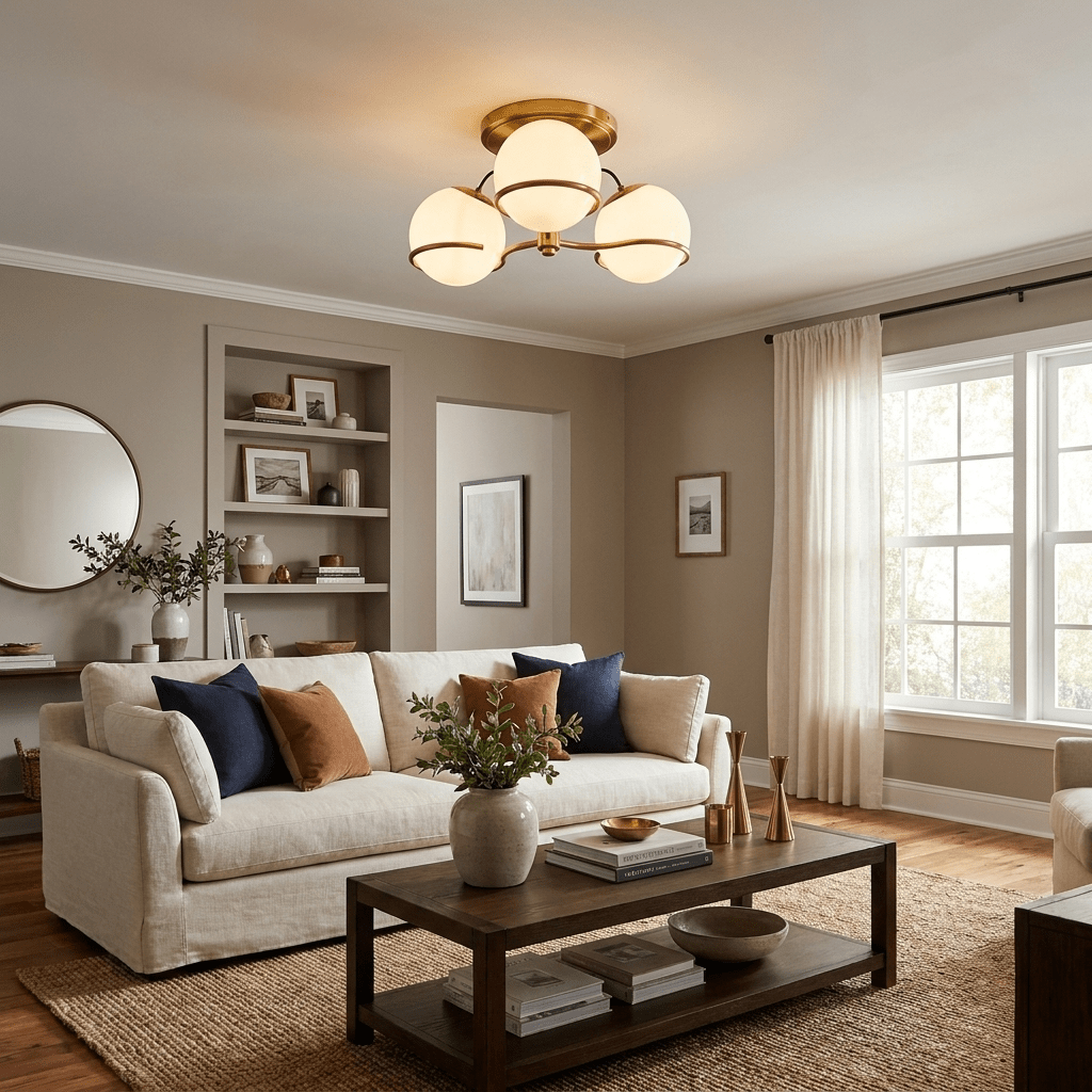 Opal Glass Globe Semi-Flush Ceiling Light, alternative view 7