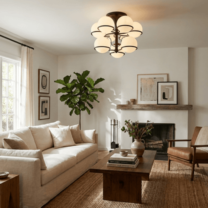 Opal Glass Globe Semi-Flush Ceiling Light, alternative view 4