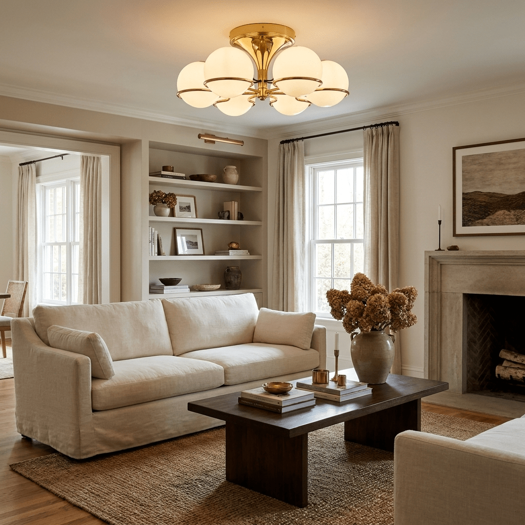 Opal Glass Globe Semi-Flush Ceiling Light, alternative view 5