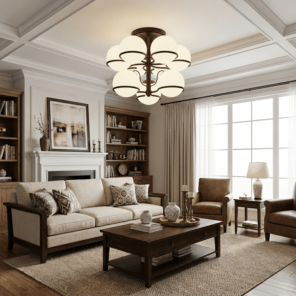 Opal Glass Globe Semi-Flush Ceiling Light, alternative view 8