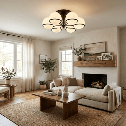 Opal Glass Globe Semi-Flush Ceiling Light, alternative view 6