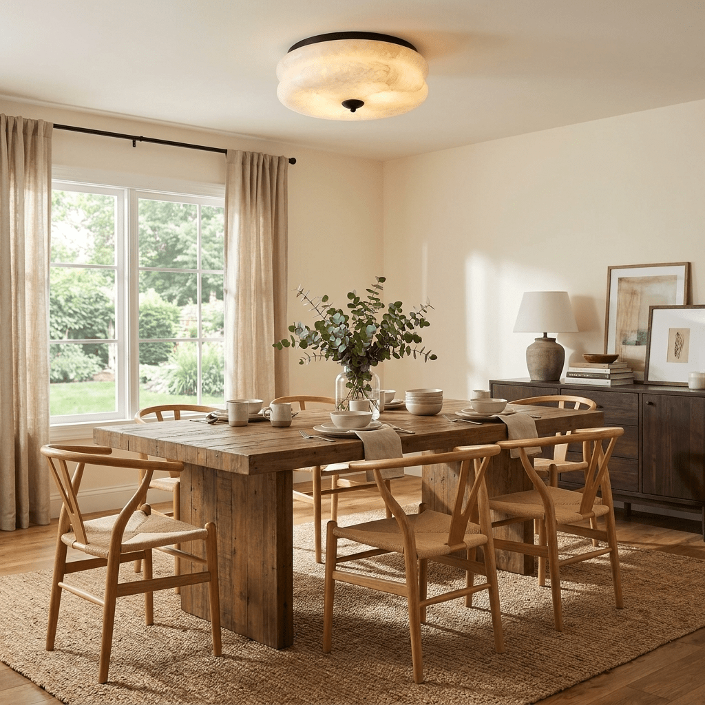 Alabaster and Brass Flush Ceiling Light, alternative view 8