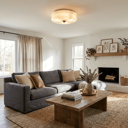 Alabaster and Brass Flush Ceiling Light, alternative view 3