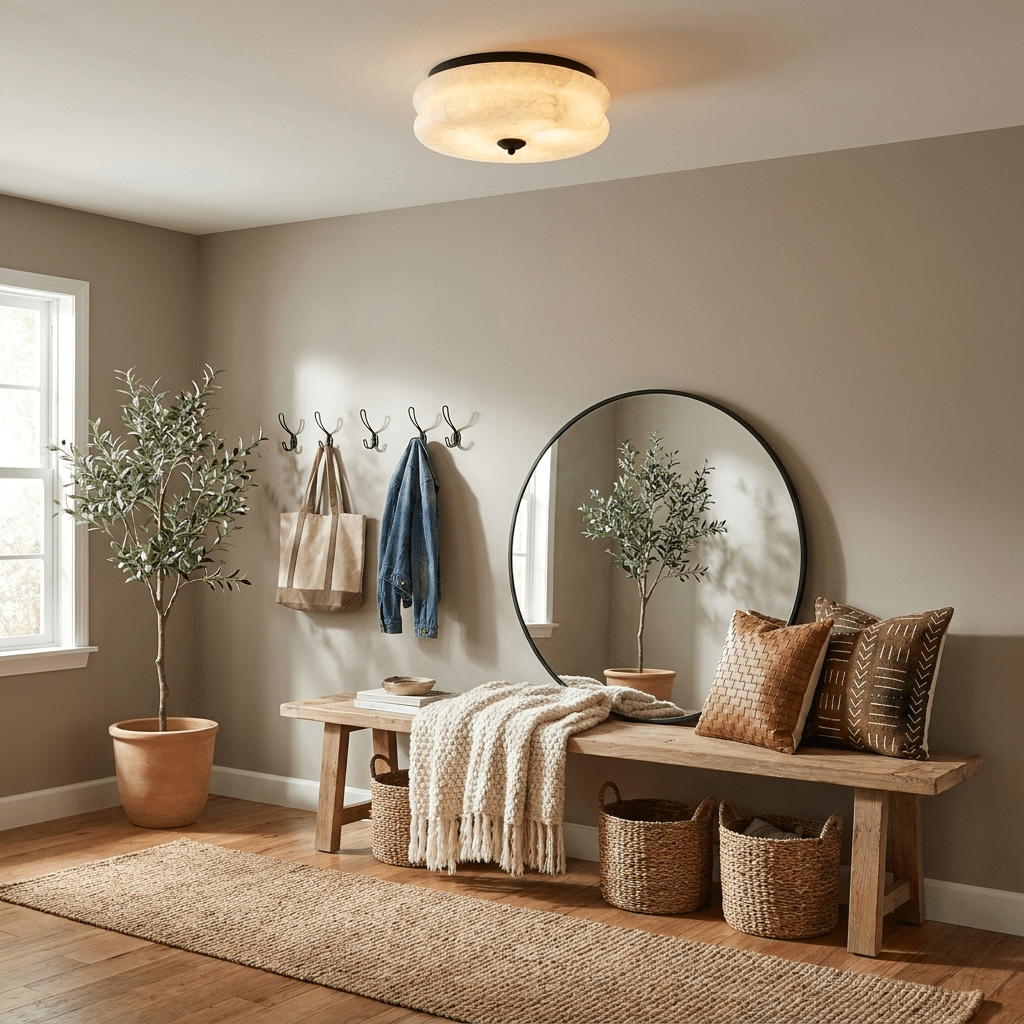 Alabaster and Brass Flush Ceiling Light, alternative view 4