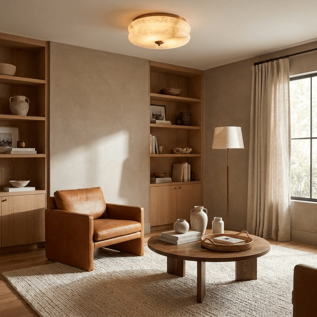 Alabaster and Brass Flush Ceiling Light, alternative view 5