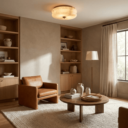 Alabaster and Brass Flush Ceiling Light, alternative view 5