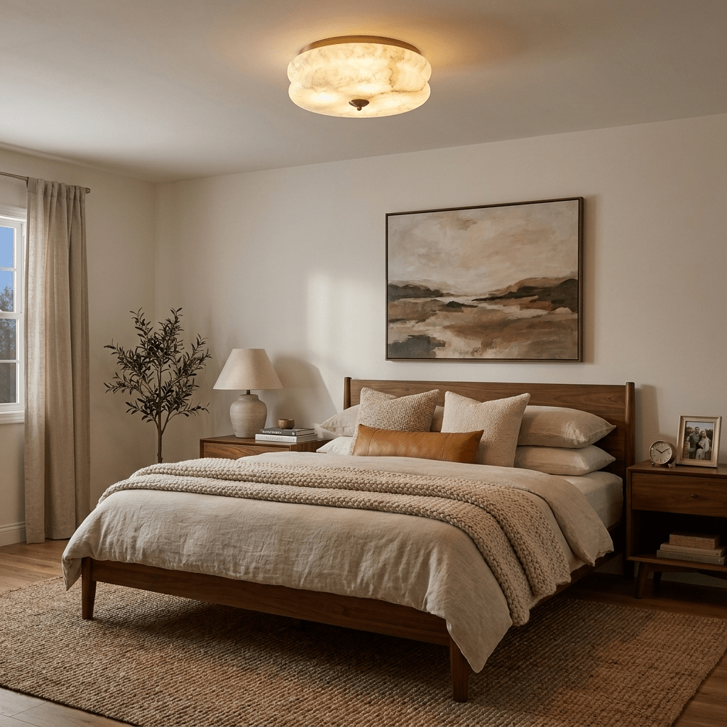 Alabaster and Brass Flush Ceiling Light, alternative view 6