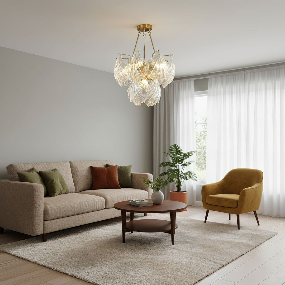 Ribbed Shell Glass Ceiling Light, alternative view 6