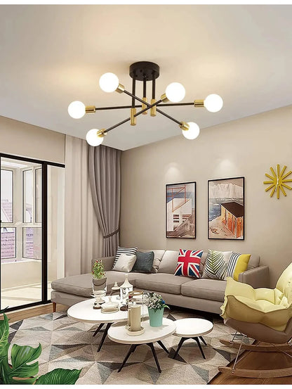 Mid-Century Brass Multi-Arm Ceiling Light