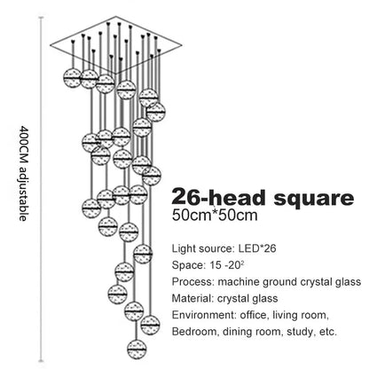 Crystal Ball Spiral Staircase Chandelier
