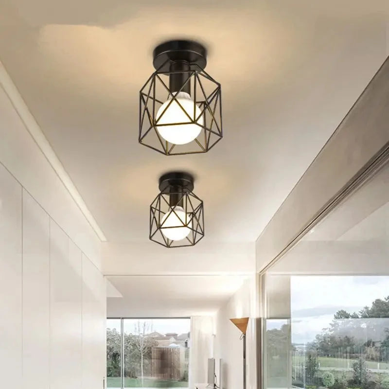 Gold Geometric Cage Ceiling Light