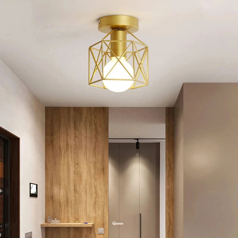 Gold Geometric Cage Ceiling Light
