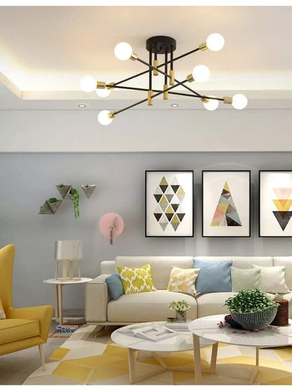 Mid-Century Brass Multi-Arm Ceiling Light