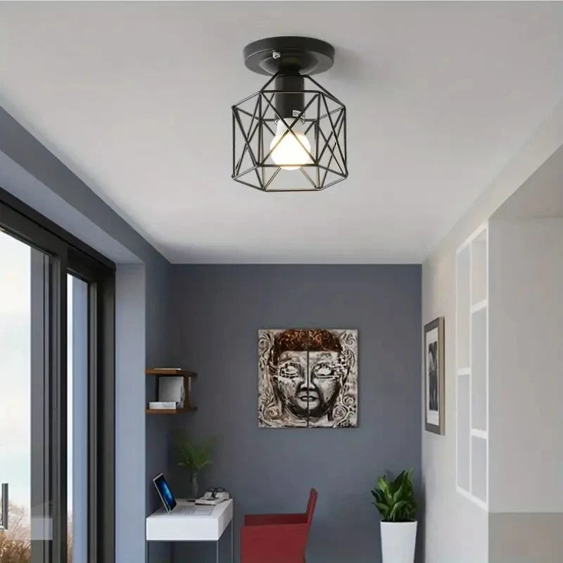 Gold Geometric Cage Ceiling Light